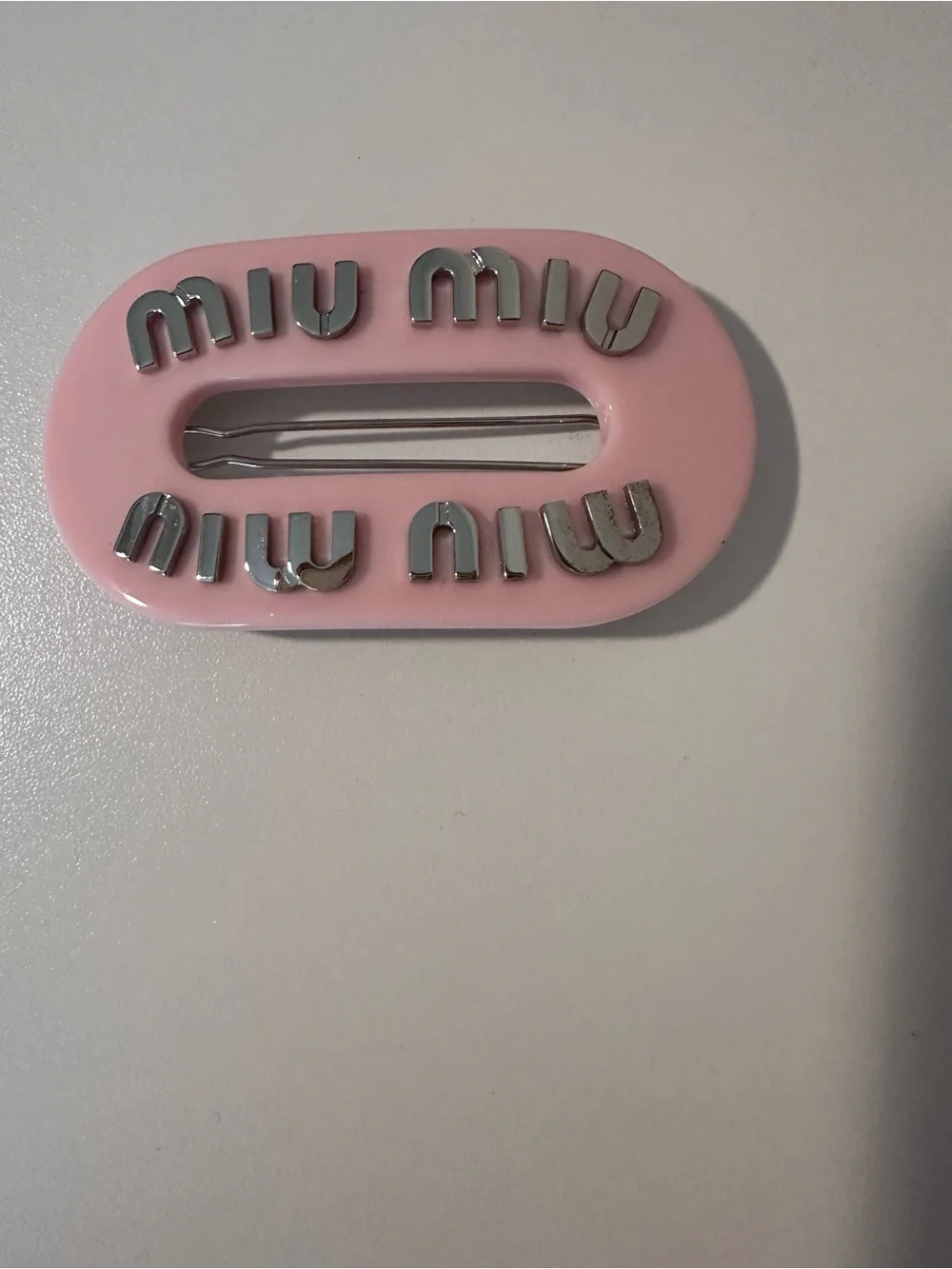 Miu Miu Pink Enamel Logo Hair Clip full inclusion